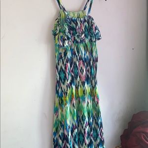 Juniors Long Spaghetti Strap Colorful Ruffle Dress